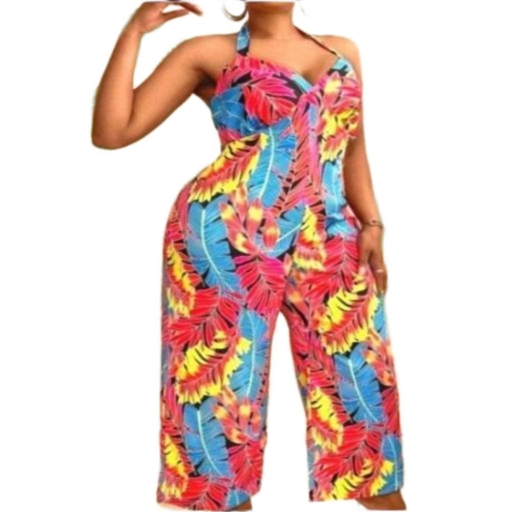 Women's Plus Size Tropical Print Jumpsuit size 4Xl